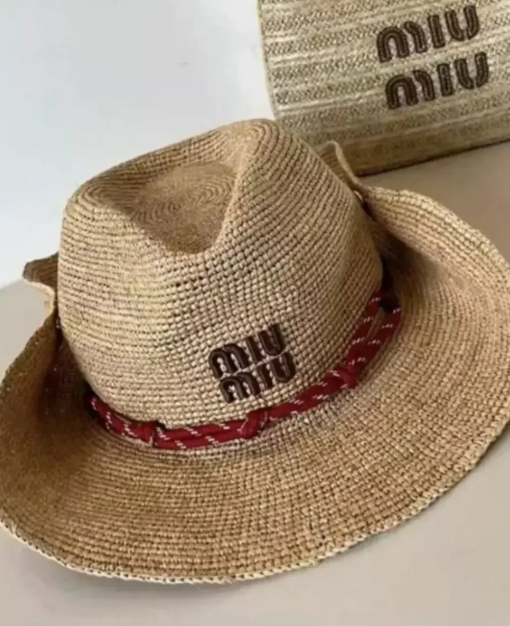 Miu Miu Summer Straw Hat Embroidered Logo